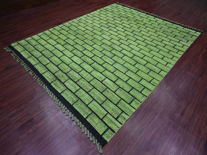 8'2" x 10'6" New Hand Knotted Green Wool Rectangle Oriental Rug - MOA10220147