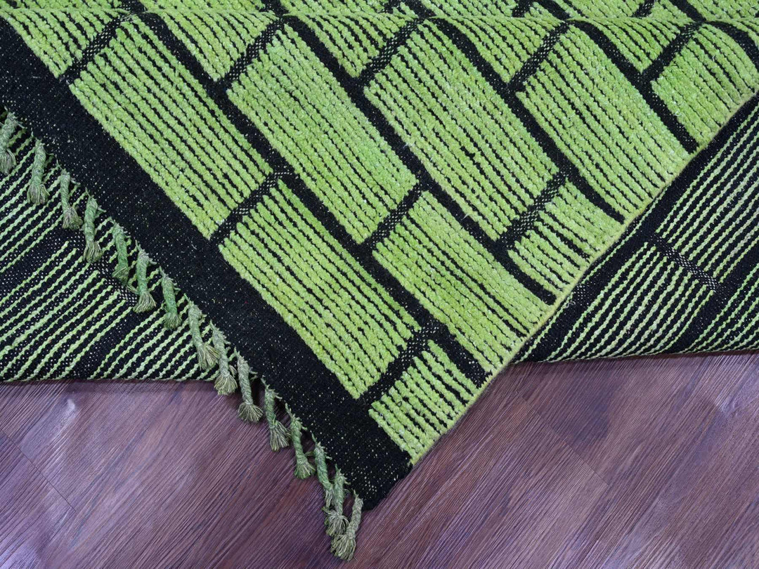 8'2" x 10'6" New Hand Knotted Green Wool Rectangle Oriental Rug - MOA10220147