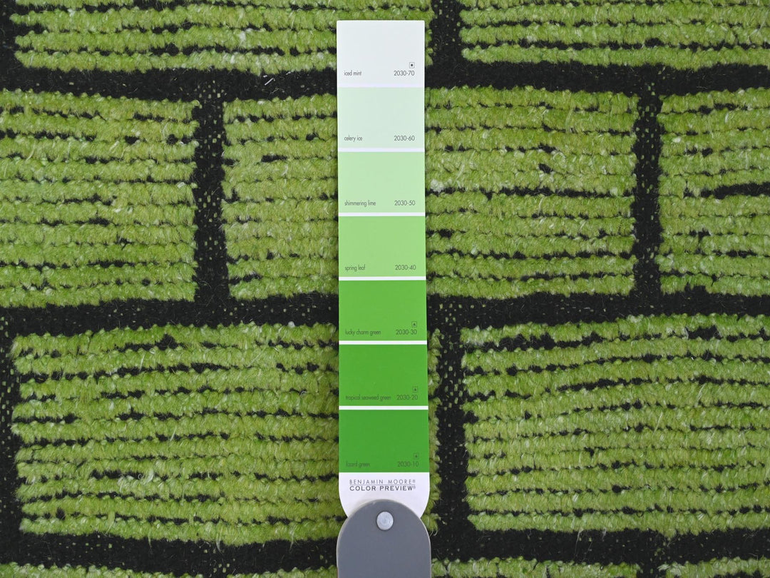 8'2" x 10'6" New Hand Knotted Green Wool Rectangle Oriental Rug - MOA10220147