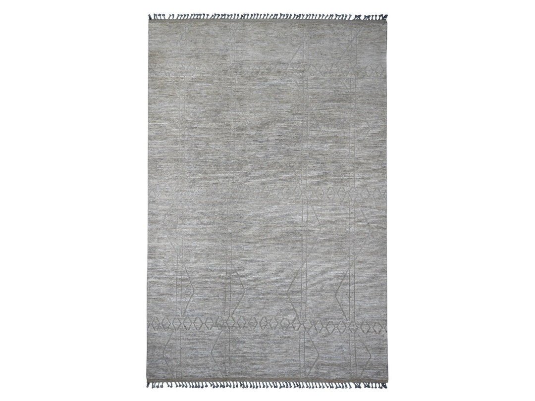 9'8" x 14'7" New Hand Knotted Grey Wool Rectangle Oriental Rug - MOA10220148