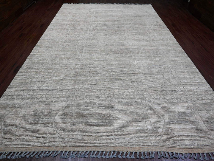 9'8" x 14'7" New Hand Knotted Grey Wool Rectangle Oriental Rug - MOA10220148