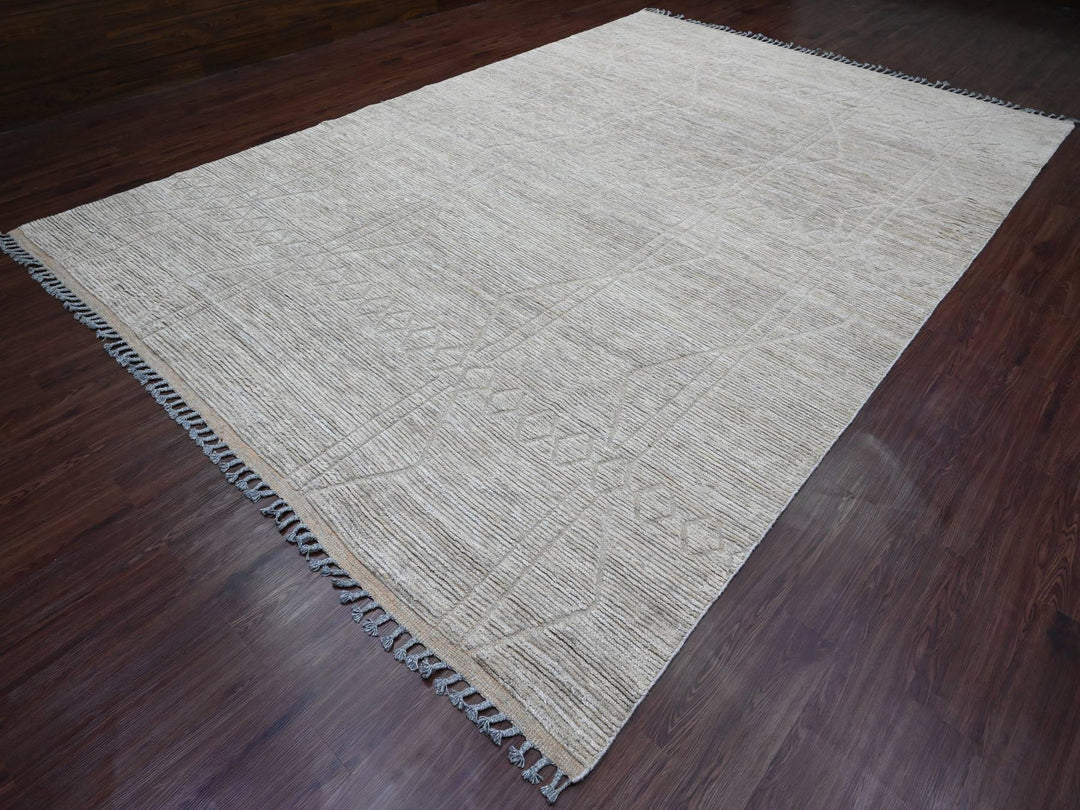 9'8" x 14'7" New Hand Knotted Grey Wool Rectangle Oriental Rug - MOA10220148