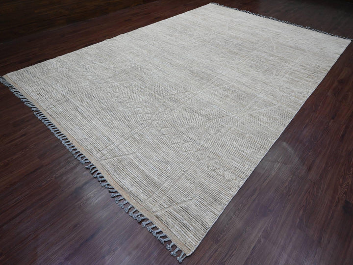 9'8" x 14'7" New Hand Knotted Grey Wool Rectangle Oriental Rug - MOA10220148