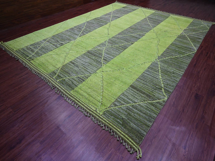 11'7" x 14'8" New Hand Knotted Green Wool Rectangle Oriental Rug - MOA10220150