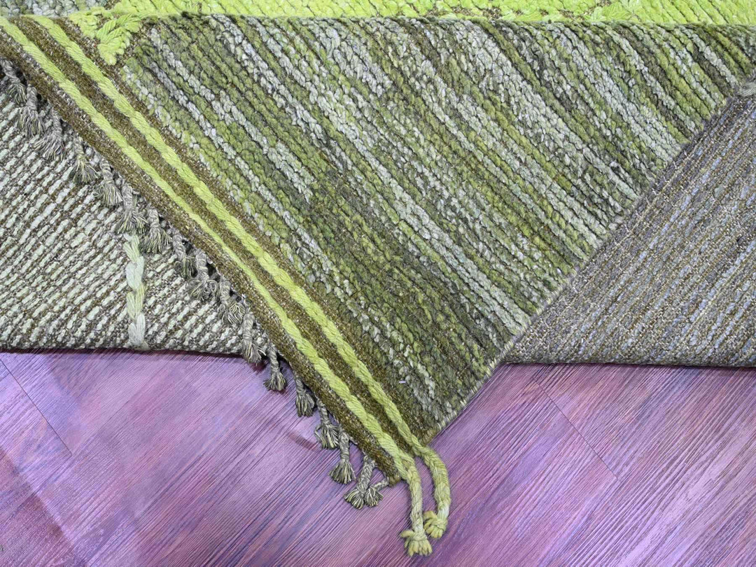 11'7" x 14'8" New Hand Knotted Green Wool Rectangle Oriental Rug - MOA10220150