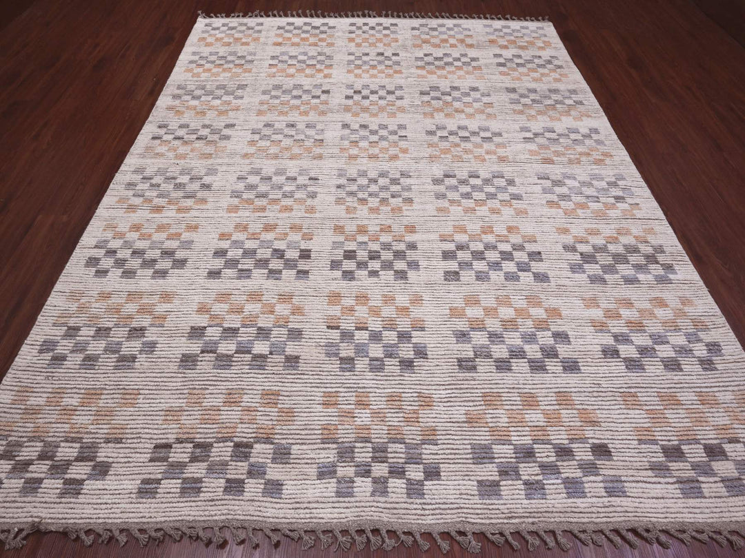 8'1" x 10'5" New Hand Knotted Ivory Wool Rectangle Oriental Rug - MOA10220151