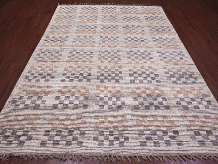 8'1" x 10'5" New Hand Knotted Ivory Wool Rectangle Oriental Rug - MOA10220151