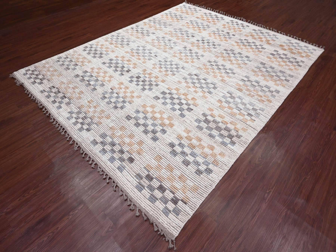 8'1" x 10'5" New Hand Knotted Ivory Wool Rectangle Oriental Rug - MOA10220151
