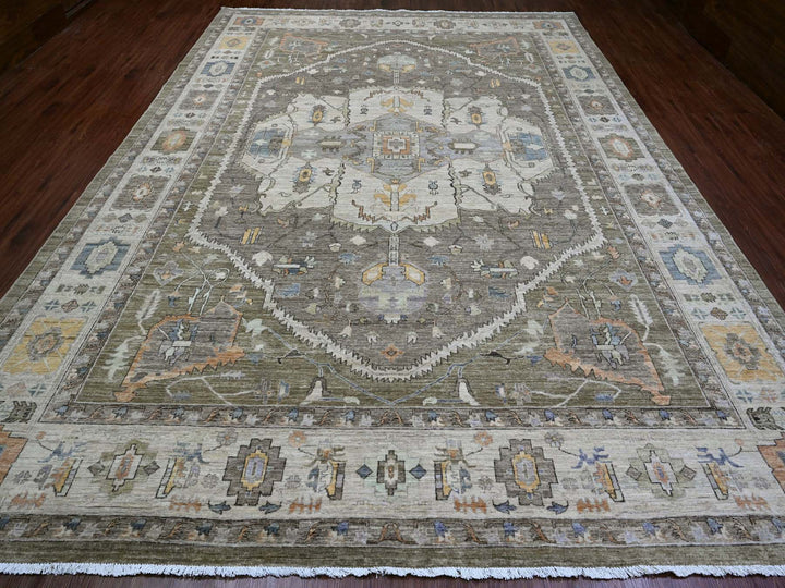 9'11" x 13'8" New Hand Knotted Brown Wool Rectangle Oriental Rug - MOA10220154