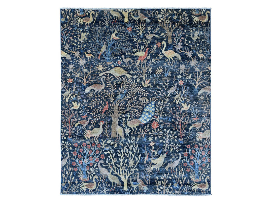 8'0" x 9'11" New Hand Knotted Blue Wool Rectangle Oriental Rug - MOA10220158