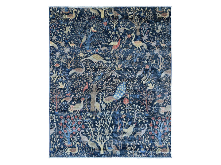 8'0" x 9'11" New Hand Knotted Blue Wool Rectangle Oriental Rug - MOA10220158