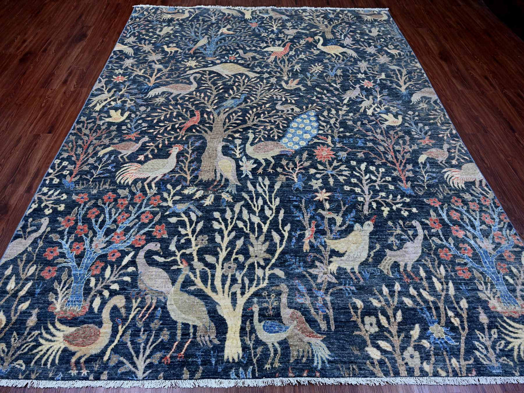 8'0" x 9'11" New Hand Knotted Blue Wool Rectangle Oriental Rug - MOA10220158