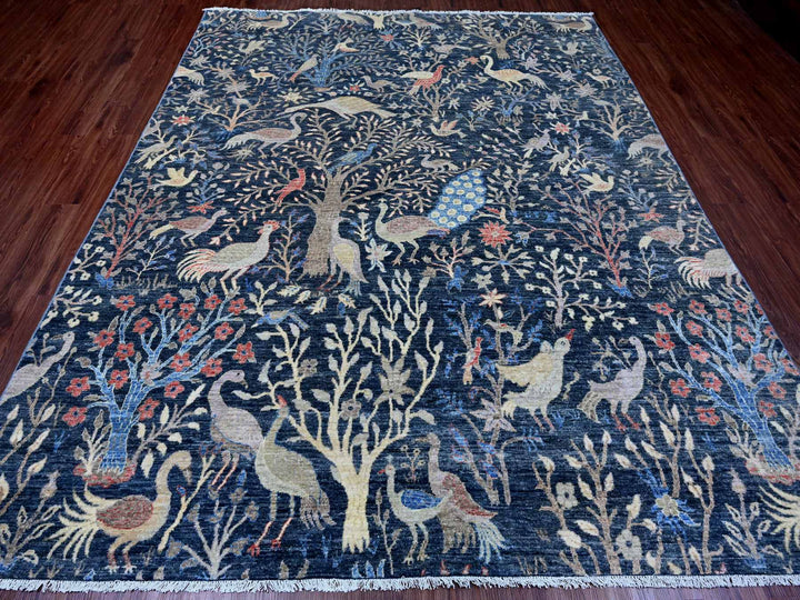 8'0" x 9'11" New Hand Knotted Blue Wool Rectangle Oriental Rug - MOA10220158