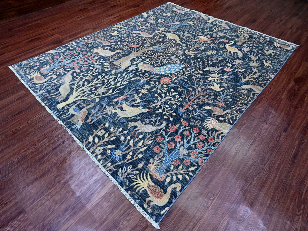 8'0" x 9'11" New Hand Knotted Blue Wool Rectangle Oriental Rug - MOA10220158