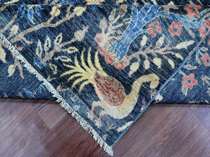 8'0" x 9'11" New Hand Knotted Blue Wool Rectangle Oriental Rug - MOA10220158