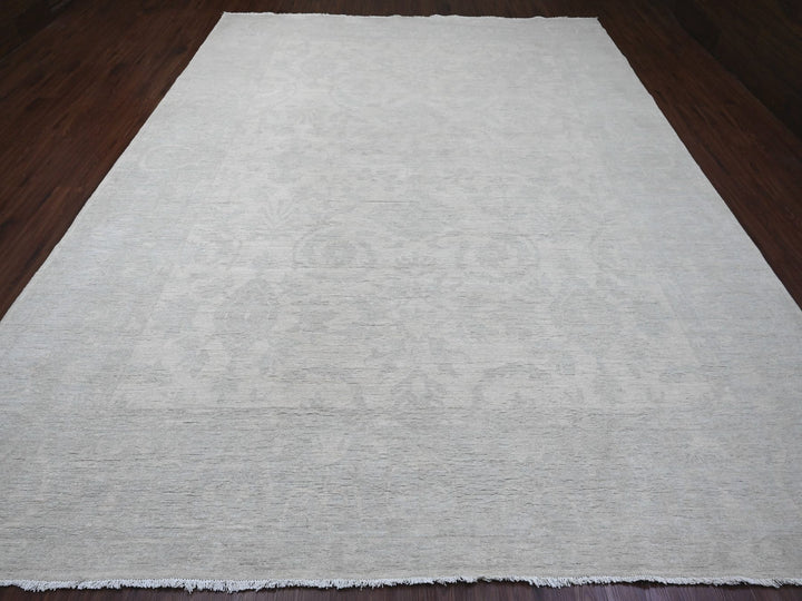 9'11" x 13'0" New Hand Knotted Ivory Wool Rectangle Oriental Rug - MOA10220161