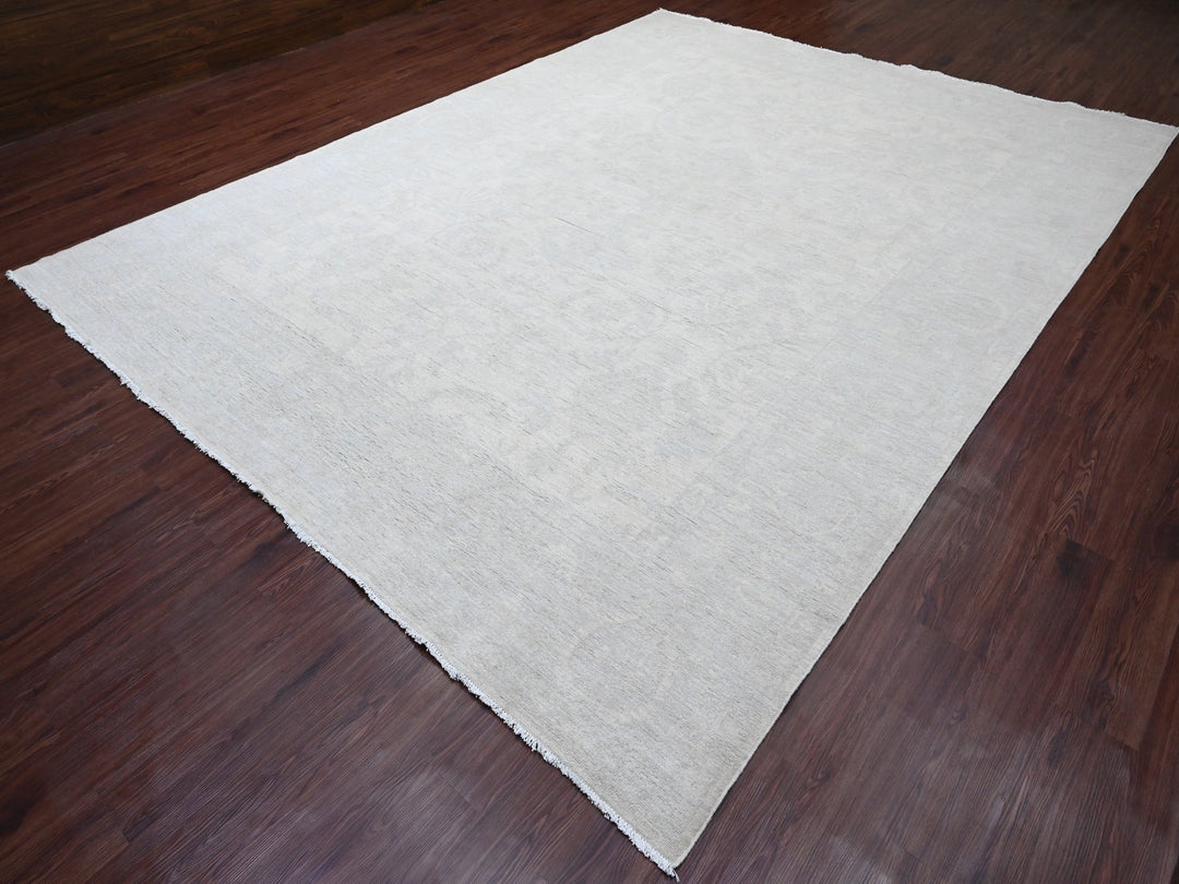 9'11" x 13'0" New Hand Knotted Ivory Wool Rectangle Oriental Rug - MOA10220161