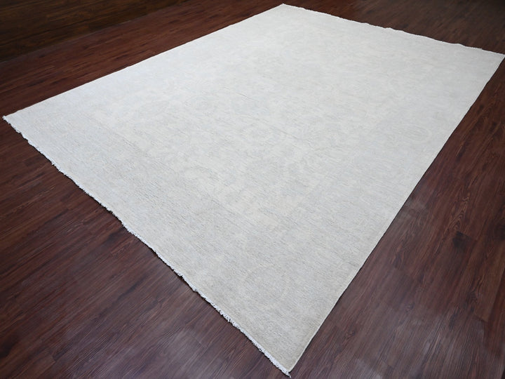 9'11" x 13'0" New Hand Knotted Ivory Wool Rectangle Oriental Rug - MOA10220161