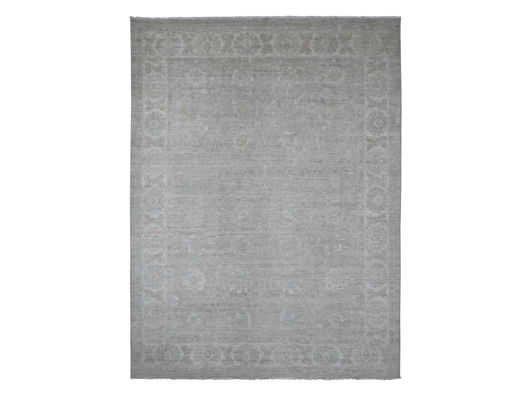 8'11" x 11'11" New Hand Knotted Grey Wool Rectangle Oriental Rug - MOA10220166