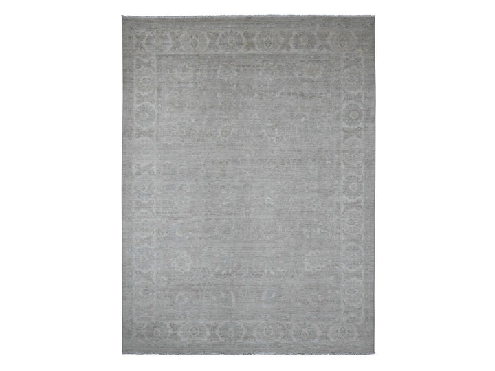 8'11" x 11'11" New Hand Knotted Grey Wool Rectangle Oriental Rug - MOA10220166