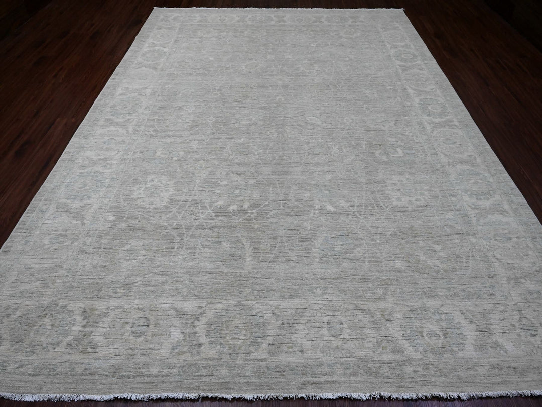 8'11" x 11'11" New Hand Knotted Grey Wool Rectangle Oriental Rug - MOA10220166