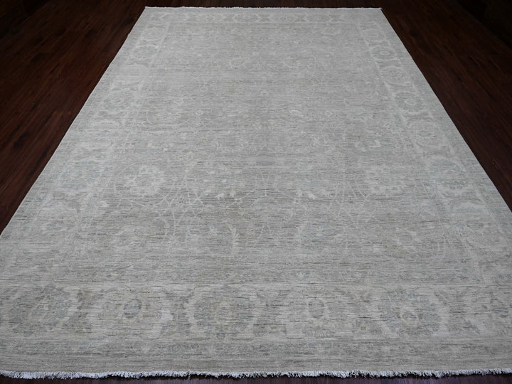 8'11" x 11'11" New Hand Knotted Grey Wool Rectangle Oriental Rug - MOA10220166