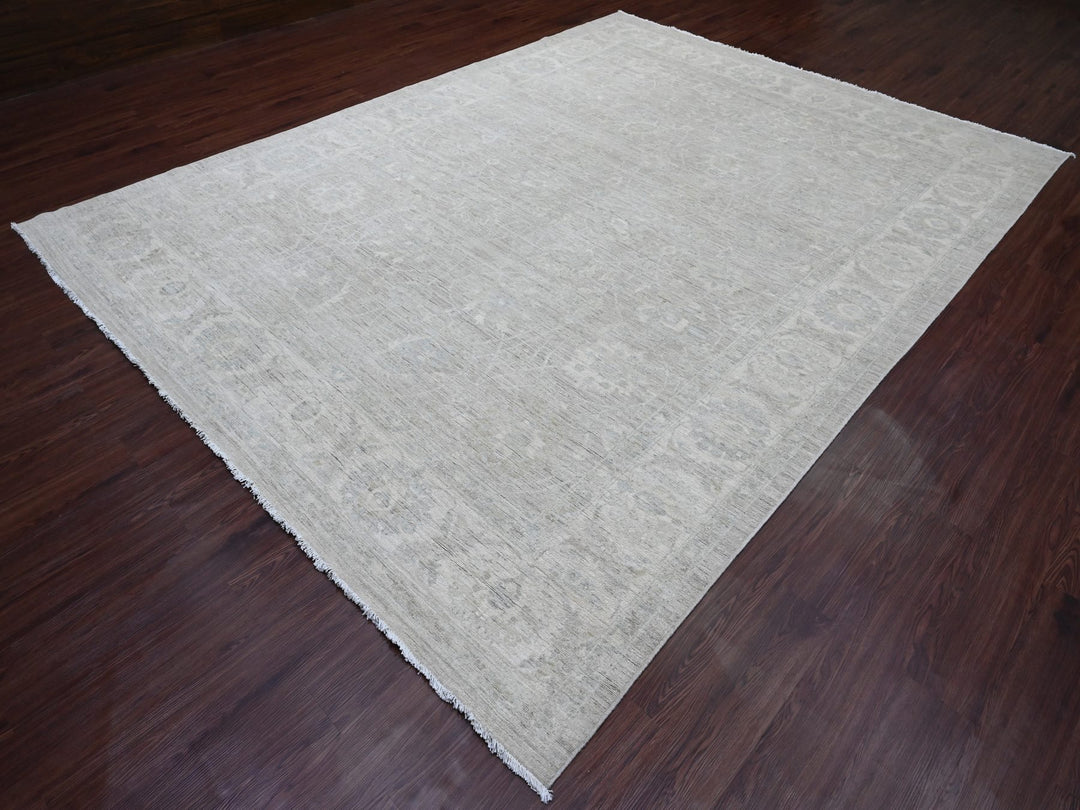 8'11" x 11'11" New Hand Knotted Grey Wool Rectangle Oriental Rug - MOA10220166