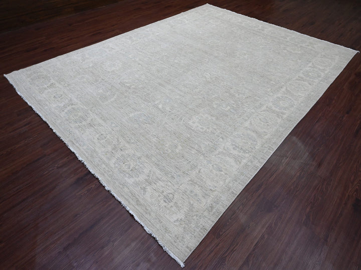 8'11" x 11'11" New Hand Knotted Grey Wool Rectangle Oriental Rug - MOA10220166