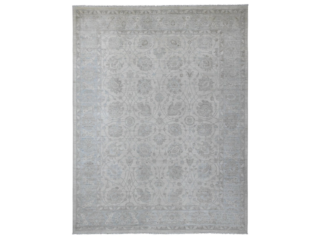 9'2" x 11'10" New Hand Knotted Ivory Wool Rectangle Oriental Rug - MOA10220167