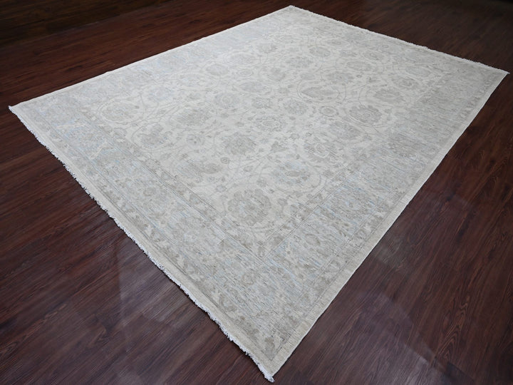 9'2" x 11'10" New Hand Knotted Ivory Wool Rectangle Oriental Rug - MOA10220167