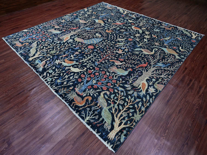 10'0" x 10'1" New Hand Knotted Blue Wool Square Oriental Rug - MOA10220168