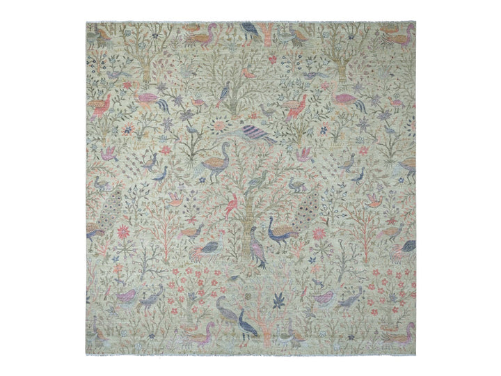 9'8" x 9'11" New Hand Knotted Green Wool Square Oriental Rug - MOA10220169