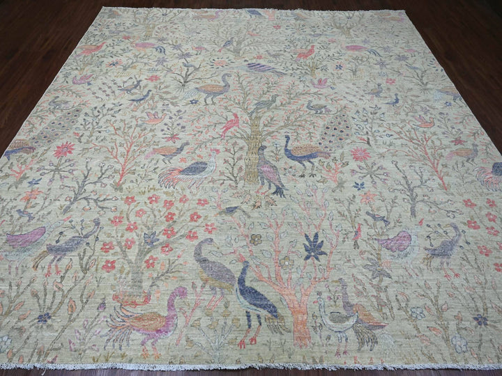 9'8" x 9'11" New Hand Knotted Green Wool Square Oriental Rug - MOA10220169