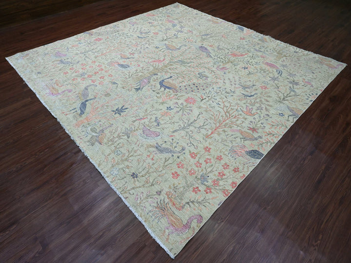 9'8" x 9'11" New Hand Knotted Green Wool Square Oriental Rug - MOA10220169