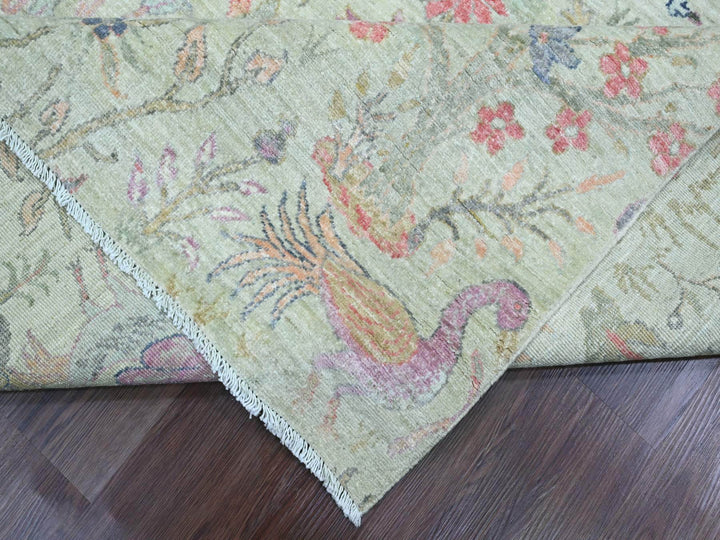 9'8" x 9'11" New Hand Knotted Green Wool Square Oriental Rug - MOA10220169