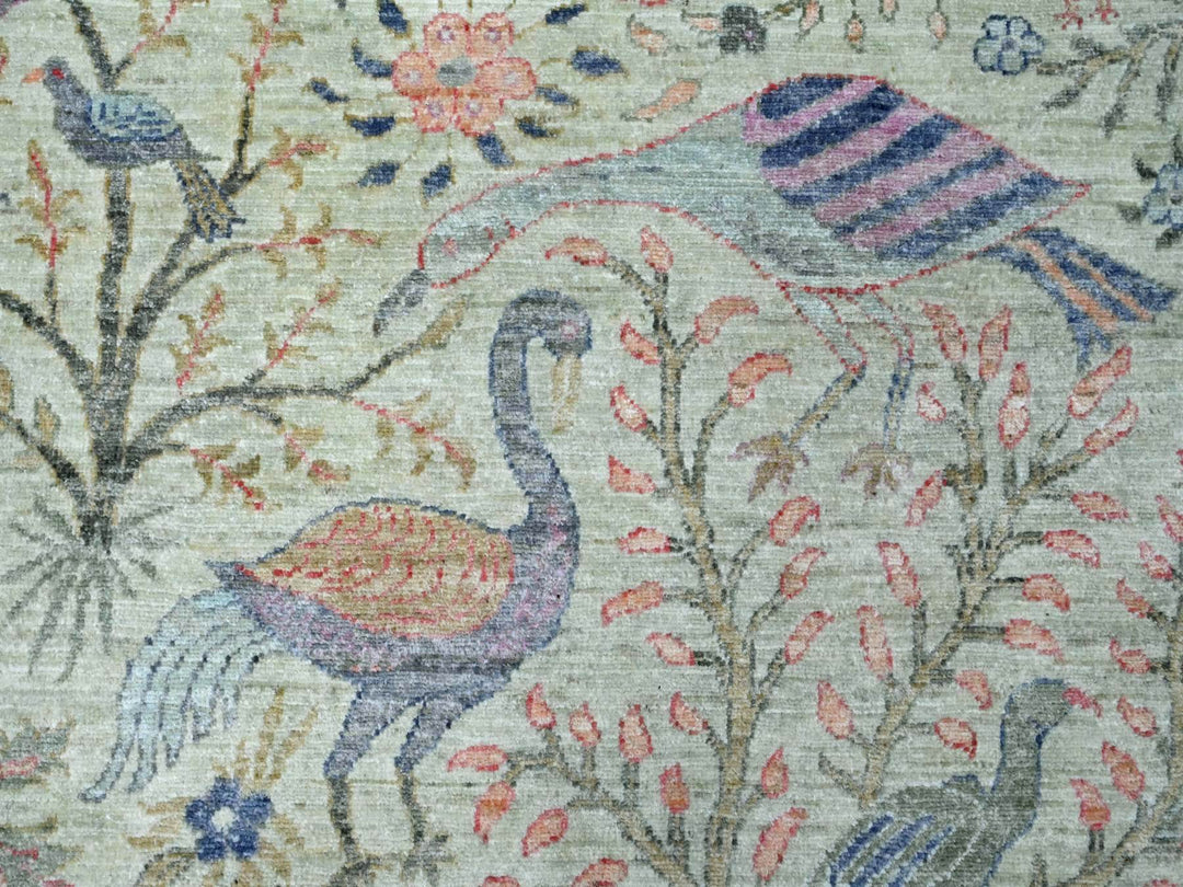 9'8" x 9'11" New Hand Knotted Green Wool Square Oriental Rug - MOA10220169