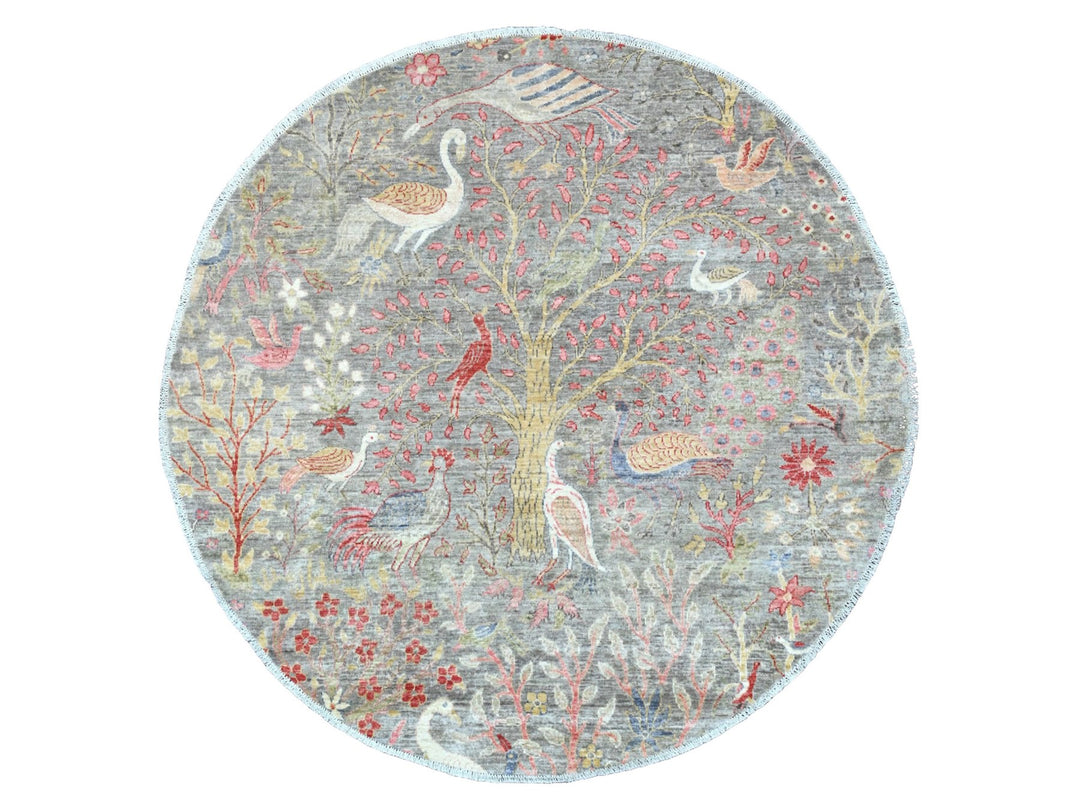 5'9" x 5'9" New Hand Knotted Grey Wool Round Oriental Rug - MOA10220175