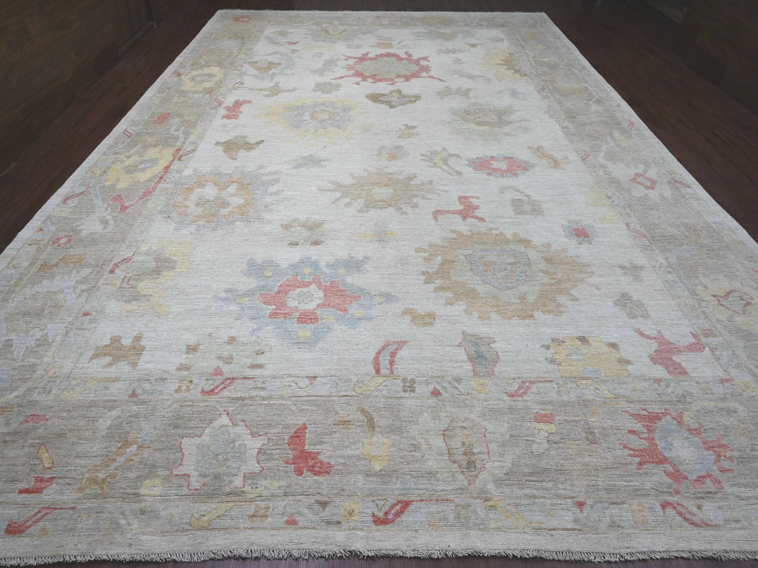 11'11" x 17'4" New Hand Knotted Ivory Wool Rectangle Oriental Rug - MOA10220181