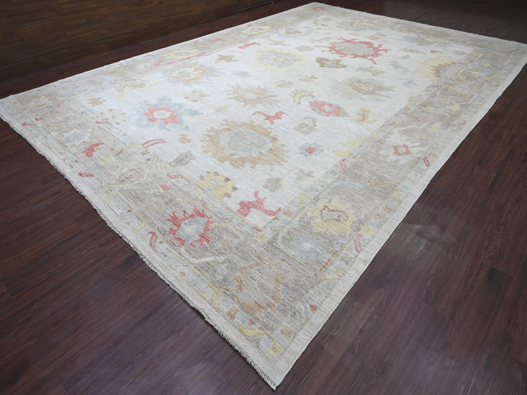 11'11" x 17'4" New Hand Knotted Ivory Wool Rectangle Oriental Rug - MOA10220181
