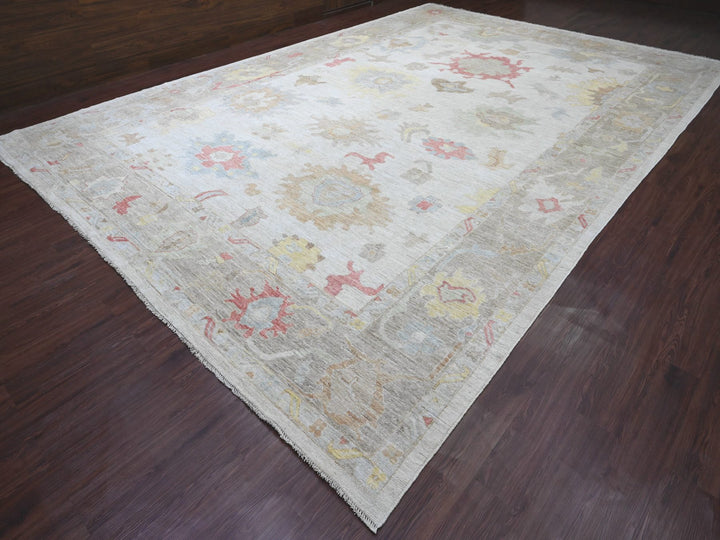 11'11" x 17'4" New Hand Knotted Ivory Wool Rectangle Oriental Rug - MOA10220181