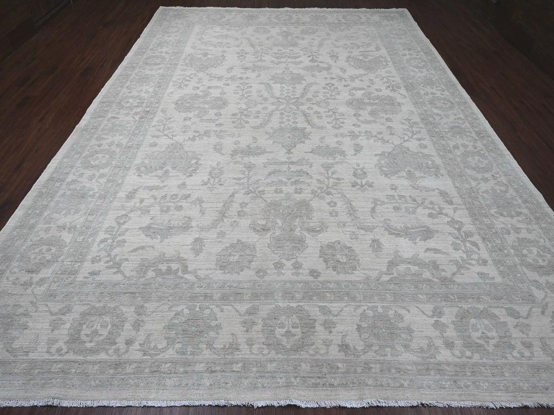 9'11" x 13'8" New Hand Knotted Ivory Wool Rectangle Oriental Rug - MOA10220185