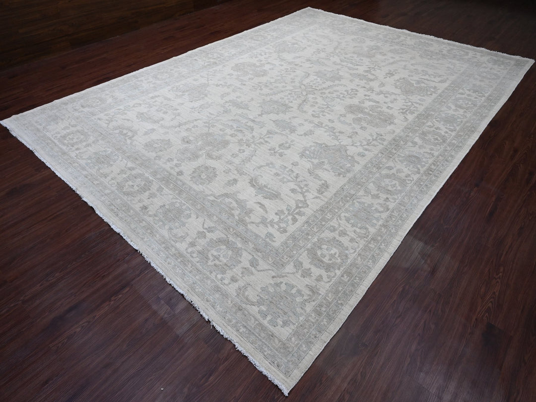 9'11" x 13'8" New Hand Knotted Ivory Wool Rectangle Oriental Rug - MOA10220185