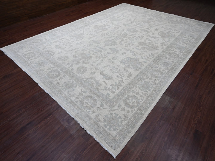 9'11" x 13'8" New Hand Knotted Ivory Wool Rectangle Oriental Rug - MOA10220185