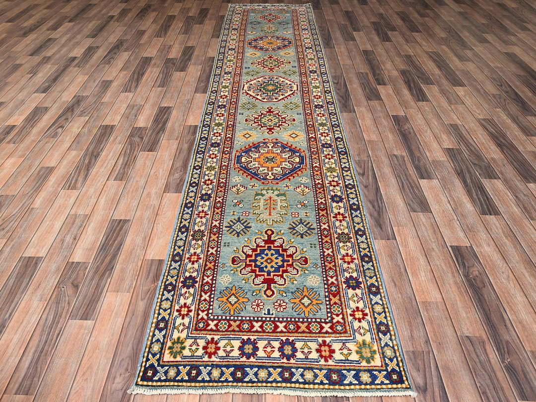 2'9" x 12'3" New Hand Knotted Blue Wool Runner Oriental Rug - MOA1022018