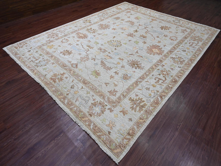 9'2" x 11'11" New Hand Knotted Ivory Wool Rectangle Oriental Rug - MOA10220193