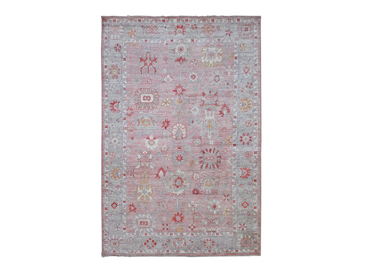 6'0" x 9'1" New Hand Knotted Pink Wool Rectangle Oriental Rug - MOA10220195