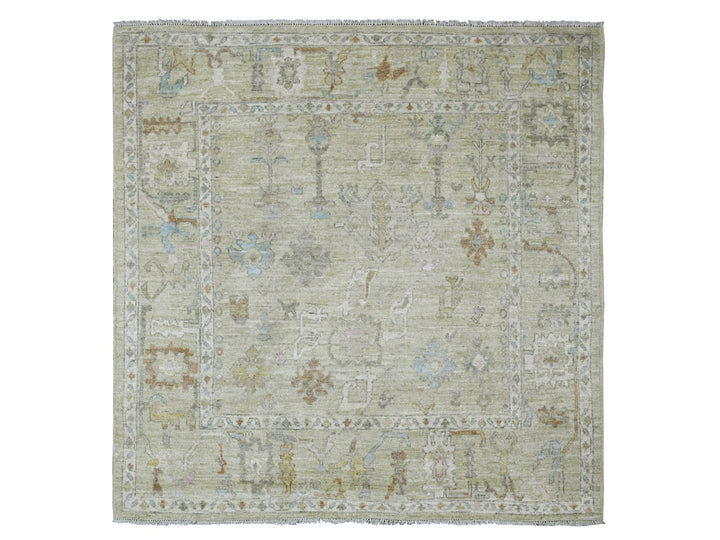 5'11" x 6'2" New Hand Knotted Green Wool Square Oriental Rug - MOA10220198