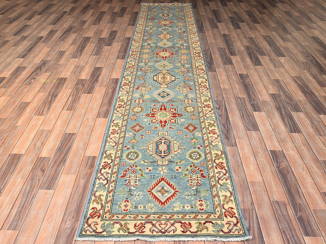 2'9" x 12'9" New Hand Knotted Blue Wool Runner Oriental Rug - MOA1022019