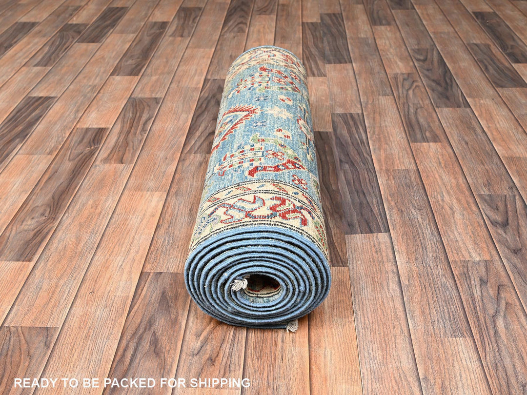 2'9" x 12'9" New Hand Knotted Blue Wool Runner Oriental Rug - MOA1022019