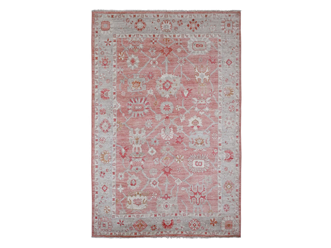 6'2" x 9'1" New Hand Knotted Pink Wool Rectangle Oriental Rug - MOA10220201